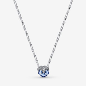 Pandora Blue Pansy Flower Pendant Necklaces Sterling Silver | DIAET-2716