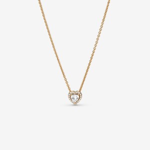 Pandora Elevated Heart Pendant Necklaces Gold | USAMO-3172