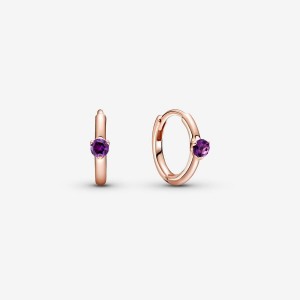 Pandora Purple Solitaire Huggie Hoop Earrings Rose Gold Plated | CXHBP-5613