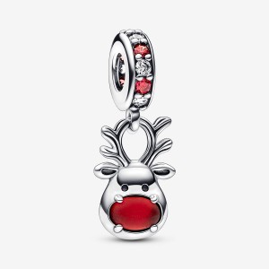 Pandora Red Nose Reindeer Murano Dangle Dangle Charms Sterling Silver | HUGWP-3249