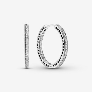 Pandora Sparkle and Hearts Hoop Earrings Sterling Silver | HTZMN-5092