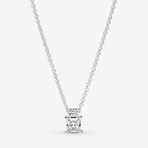 Pandora Sparkling Collier Round & Square Pendant Necklaces Sterling Silver | TLAGU-6174