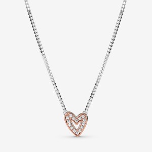Pandora Sparkling Freehand Heart Pendant Necklaces Two-tone | MFQHD-6074