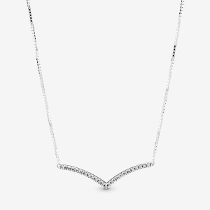 Pandora Sparkling Wishbone Pendant Necklaces Sterling Silver | WYEIO-8102