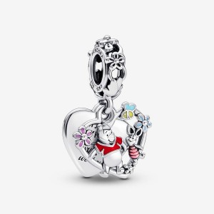 Pandora Winnie the Pooh & Piglet Double Dangle Dangle Charms Sterling Silver | JNPWY-7564