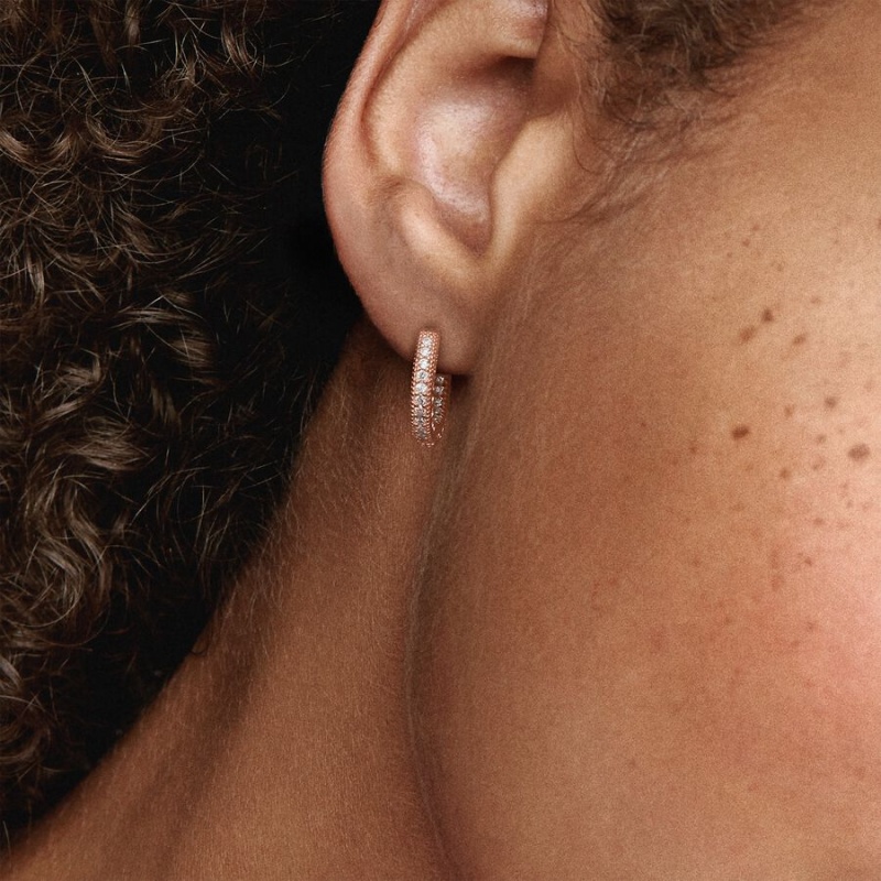 Pandora Pavé Heart Hoop Earrings Rose Gold Plated | BTURJ-2456